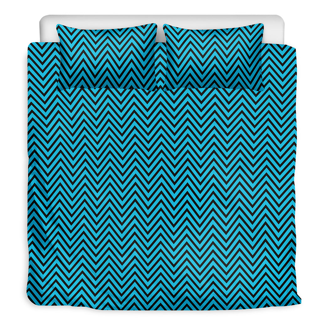 Black And Blue Chevron Pattern Print Duvet Cover Bedding Set