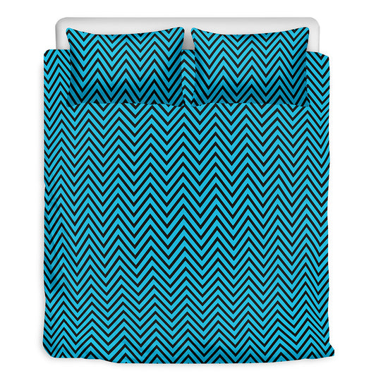 Black And Blue Chevron Pattern Print Duvet Cover Bedding Set