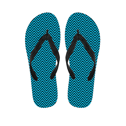 Black And Blue Chevron Pattern Print Flip Flops