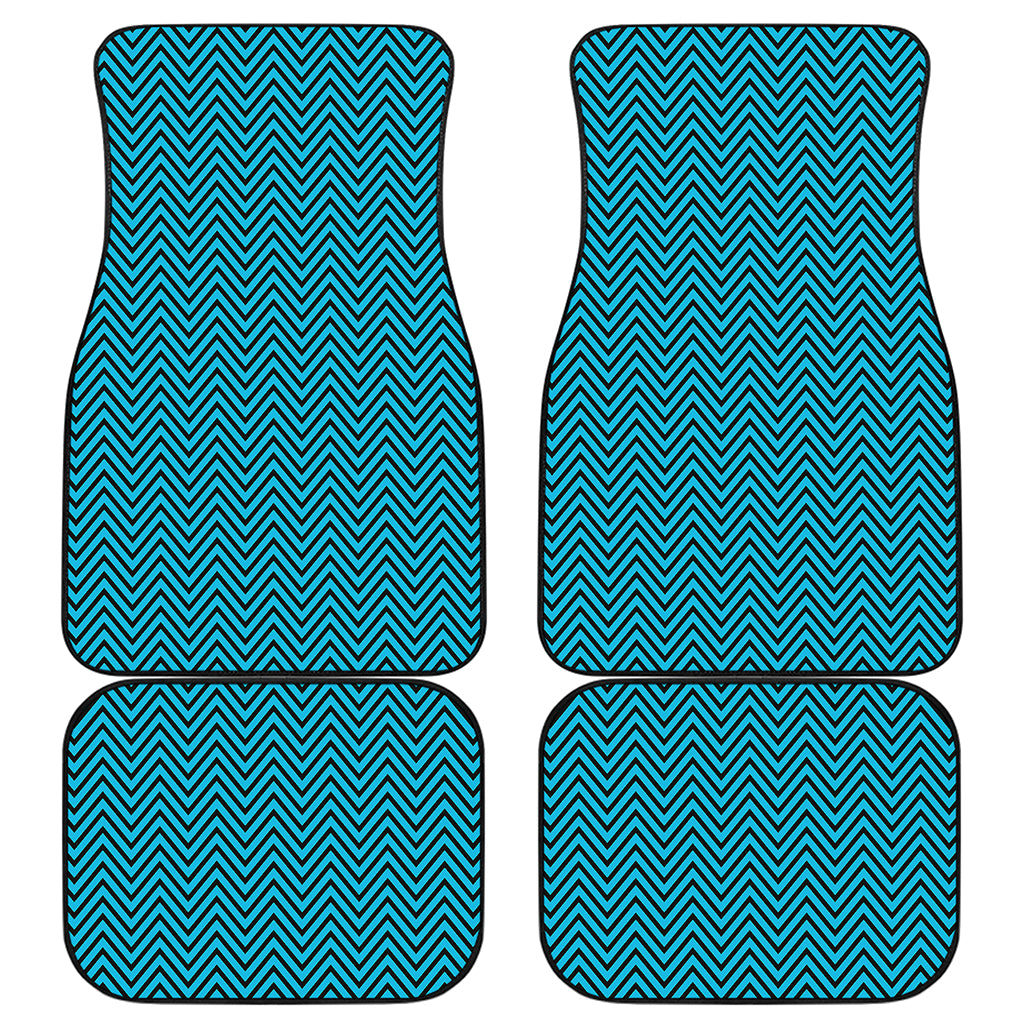 Black And Blue Chevron Pattern Print Front and Back Car Floor Mats