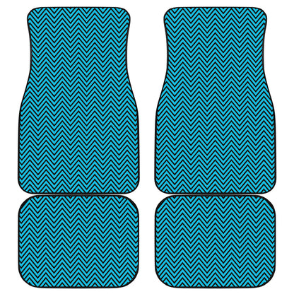 Black And Blue Chevron Pattern Print Front and Back Car Floor Mats
