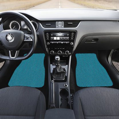Black And Blue Chevron Pattern Print Front and Back Car Floor Mats