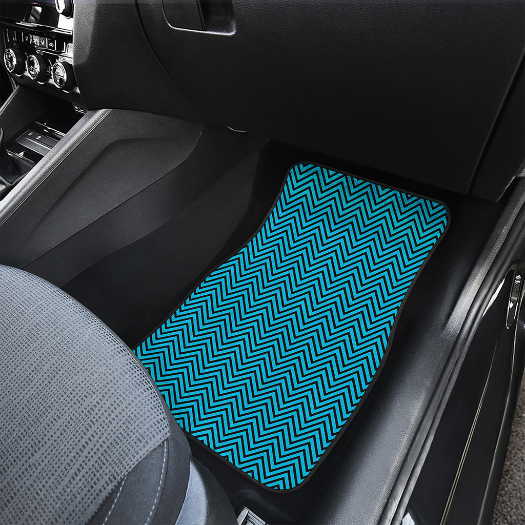 Black And Blue Chevron Pattern Print Front and Back Car Floor Mats