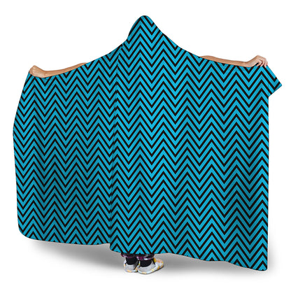 Black And Blue Chevron Pattern Print Hooded Blanket