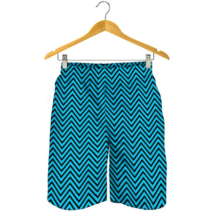 Black And Blue Chevron Pattern Print Men's Shorts