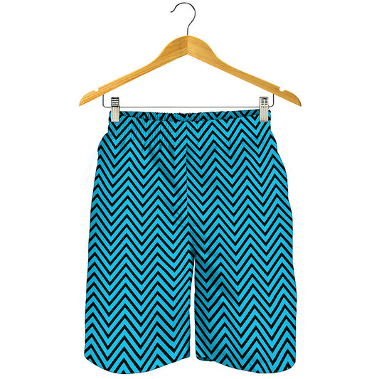 Black And Blue Chevron Pattern Print Men's Shorts