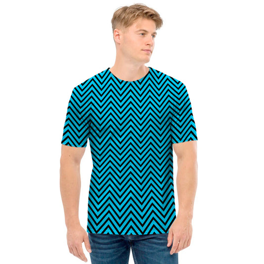 Black And Blue Chevron Pattern Print Men's T-Shirt