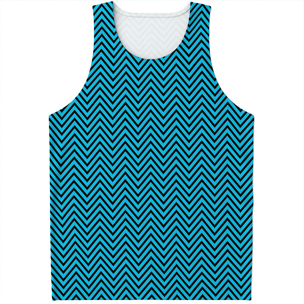 Black And Blue Chevron Pattern Print Men's Tank Top