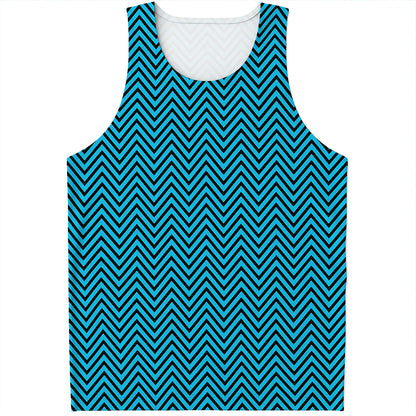 Black And Blue Chevron Pattern Print Men's Tank Top