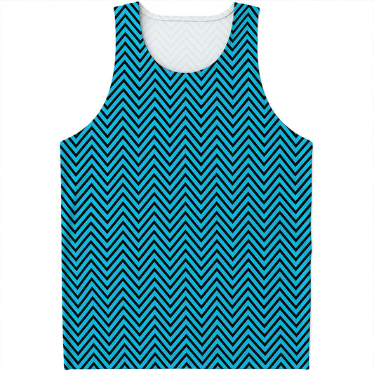 Black And Blue Chevron Pattern Print Men's Tank Top
