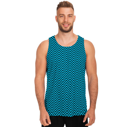 Black And Blue Chevron Pattern Print Men's Tank Top