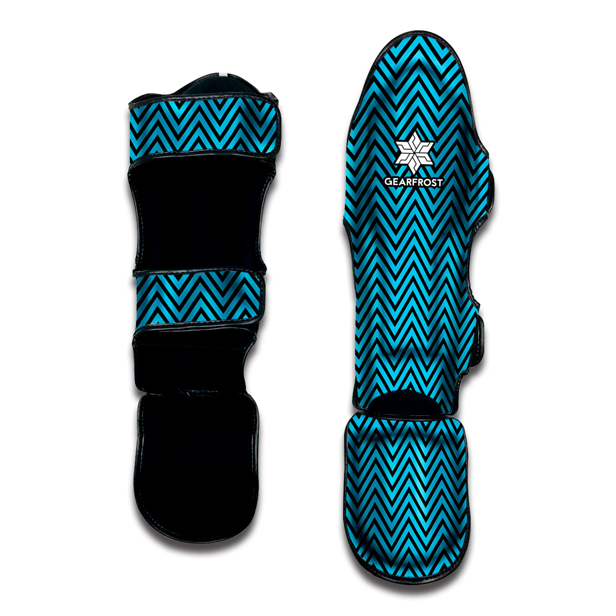 Black And Blue Chevron Pattern Print Muay Thai Shin Guard