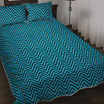 Black And Blue Chevron Pattern Print Quilt Bed Set