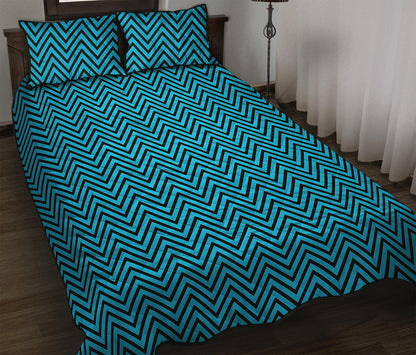 Black And Blue Chevron Pattern Print Quilt Bed Set