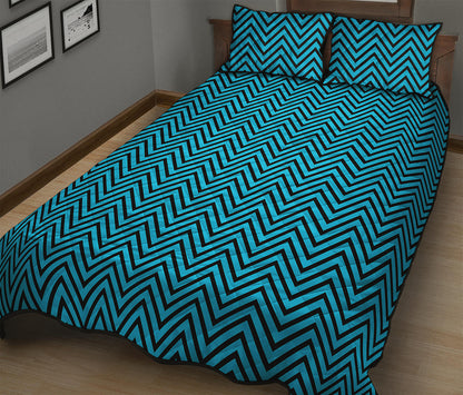 Black And Blue Chevron Pattern Print Quilt Bed Set