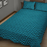Black And Blue Chevron Pattern Print Quilt Bed Set