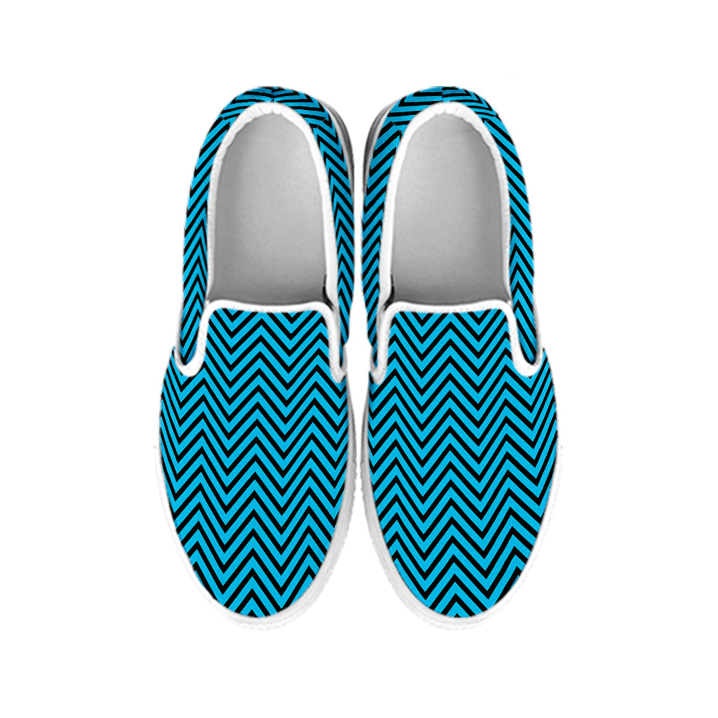 Black And Blue Chevron Pattern Print White Slip On Shoes