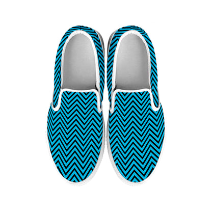 Black And Blue Chevron Pattern Print White Slip On Shoes