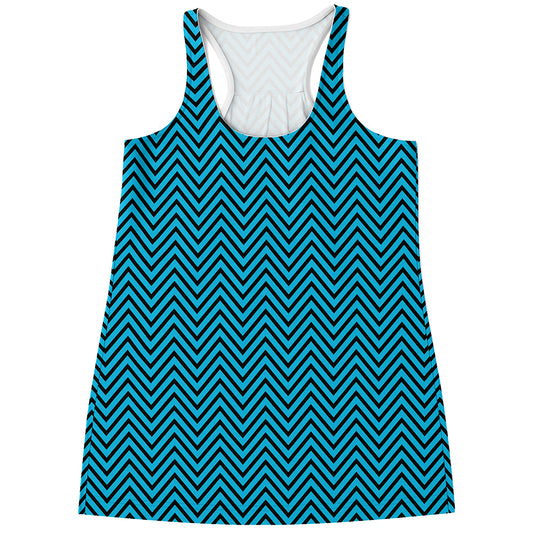 Black And Blue Chevron Pattern Print Women's Racerback Tank Top