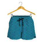 Black And Blue Chevron Pattern Print Women's Shorts