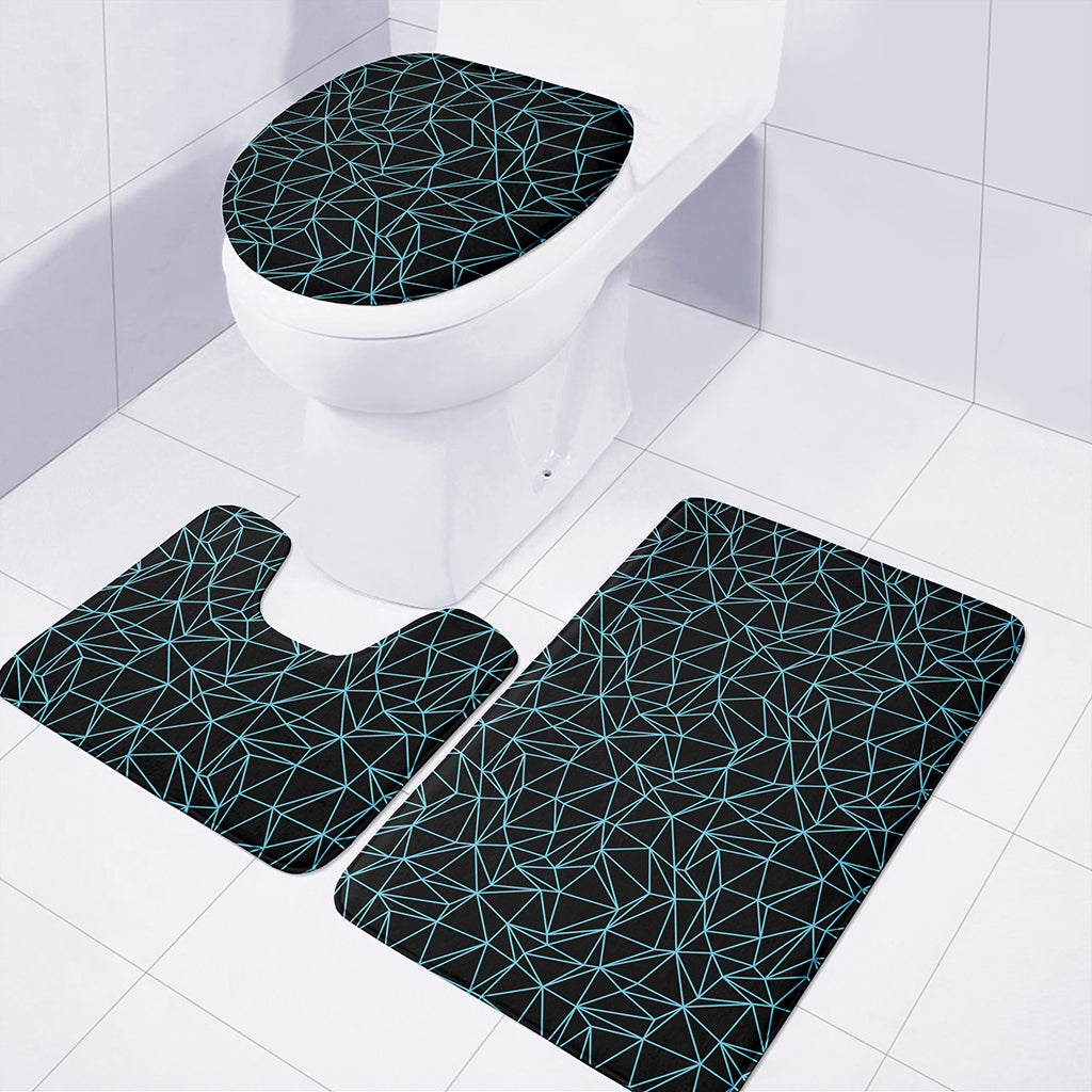 Black And Blue Geometric Mosaic Print 3 Piece Bath Mat Set