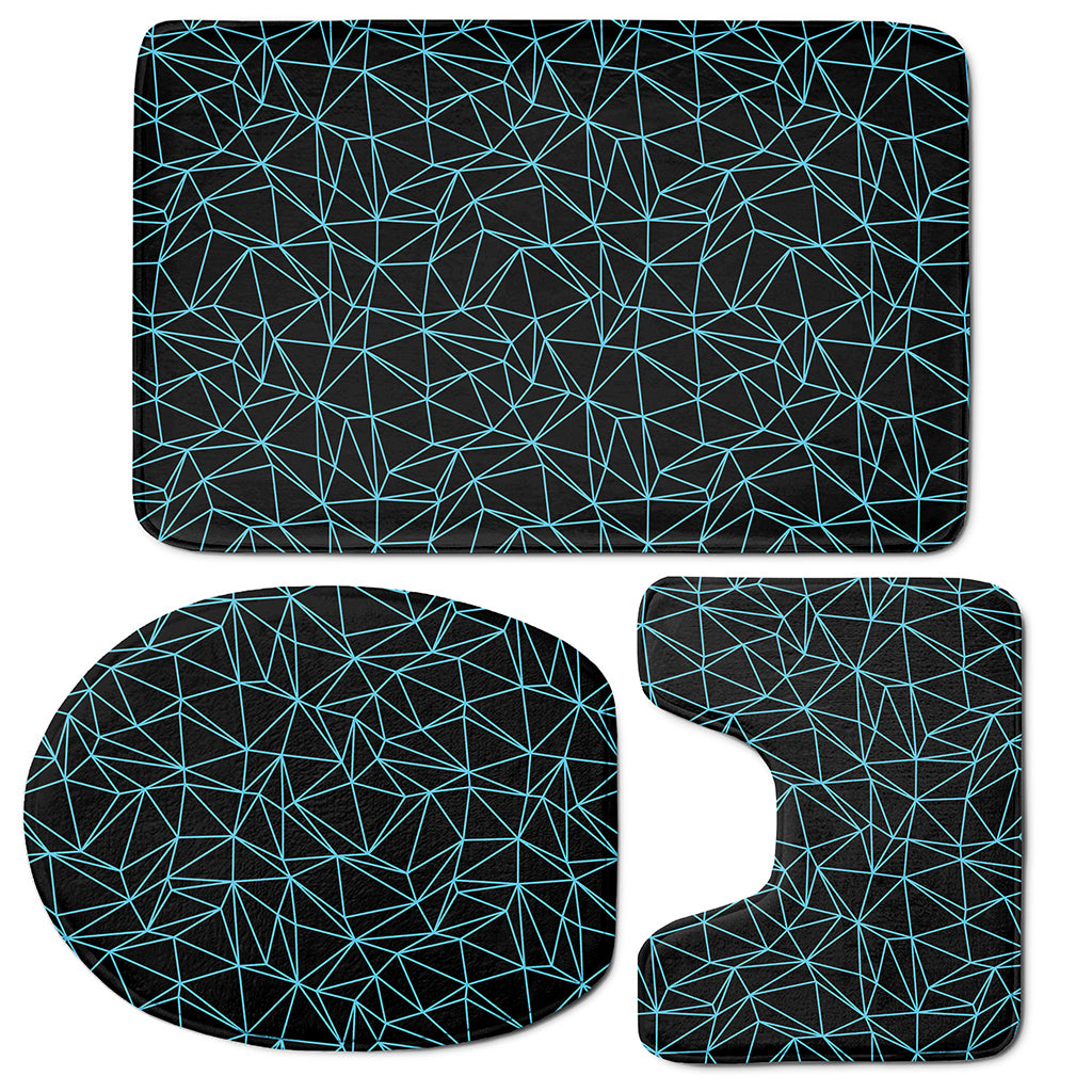 Black And Blue Geometric Mosaic Print 3 Piece Bath Mat Set