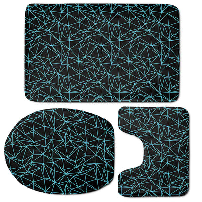 Black And Blue Geometric Mosaic Print 3 Piece Bath Mat Set