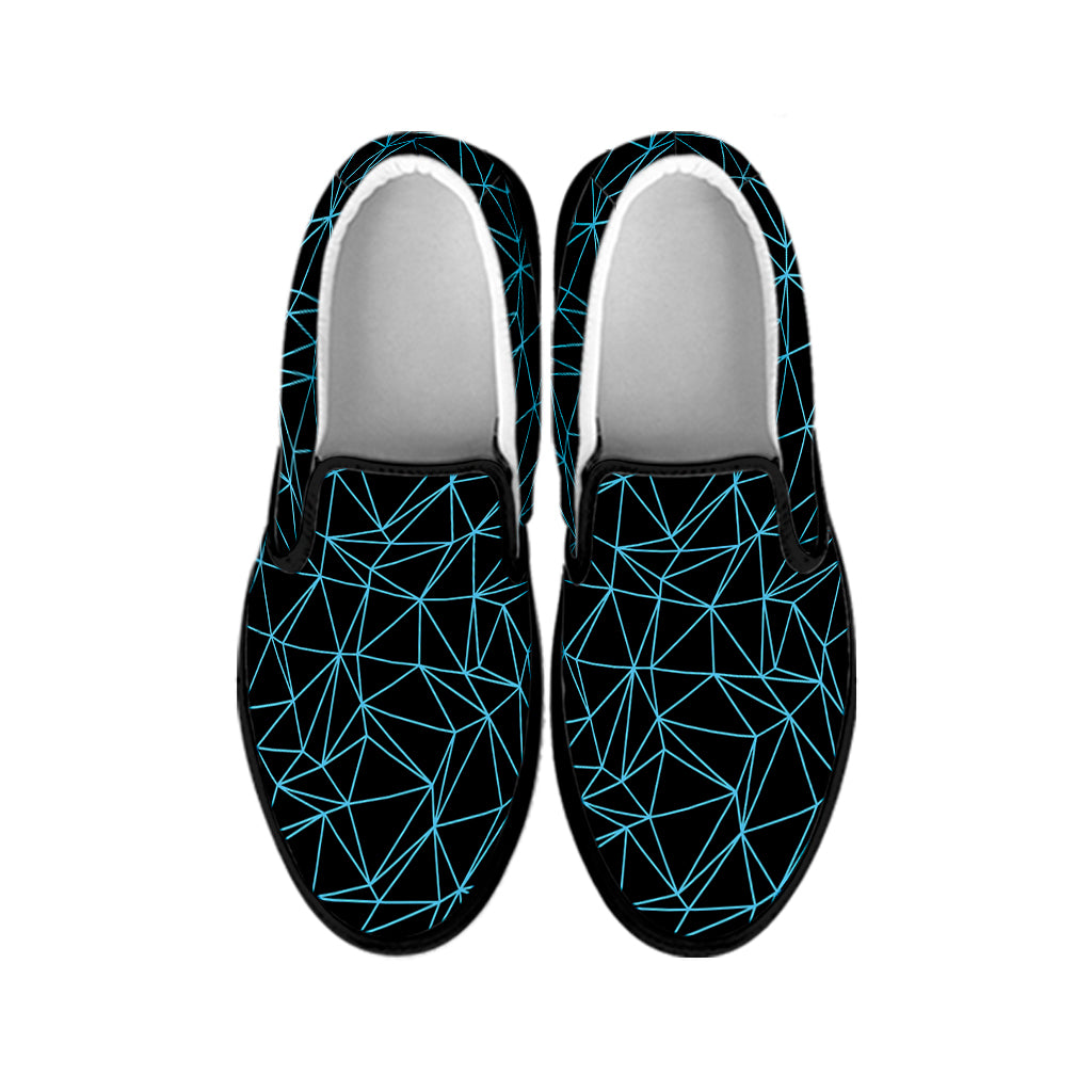 Black And Blue Geometric Mosaic Print Black Slip On Shoes