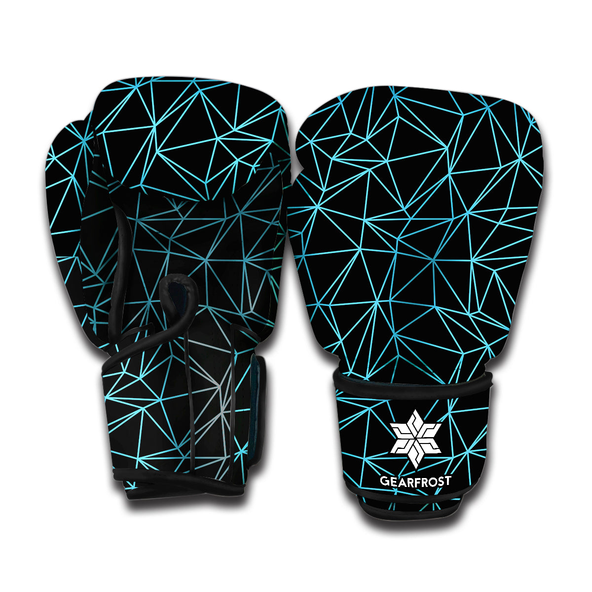 Black And Blue Geometric Mosaic Print Boxing Gloves