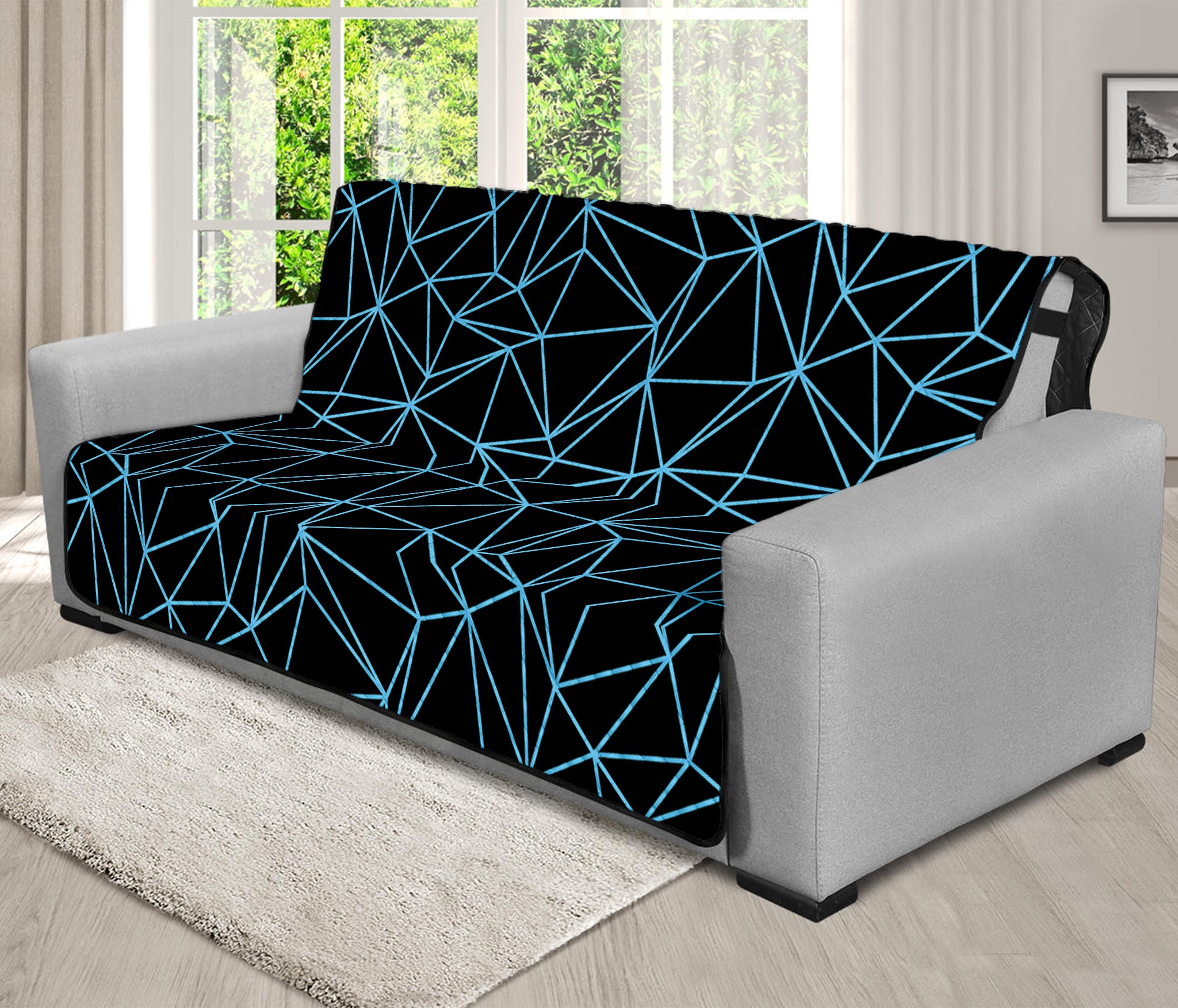 Black And Blue Geometric Mosaic Print Futon Protector