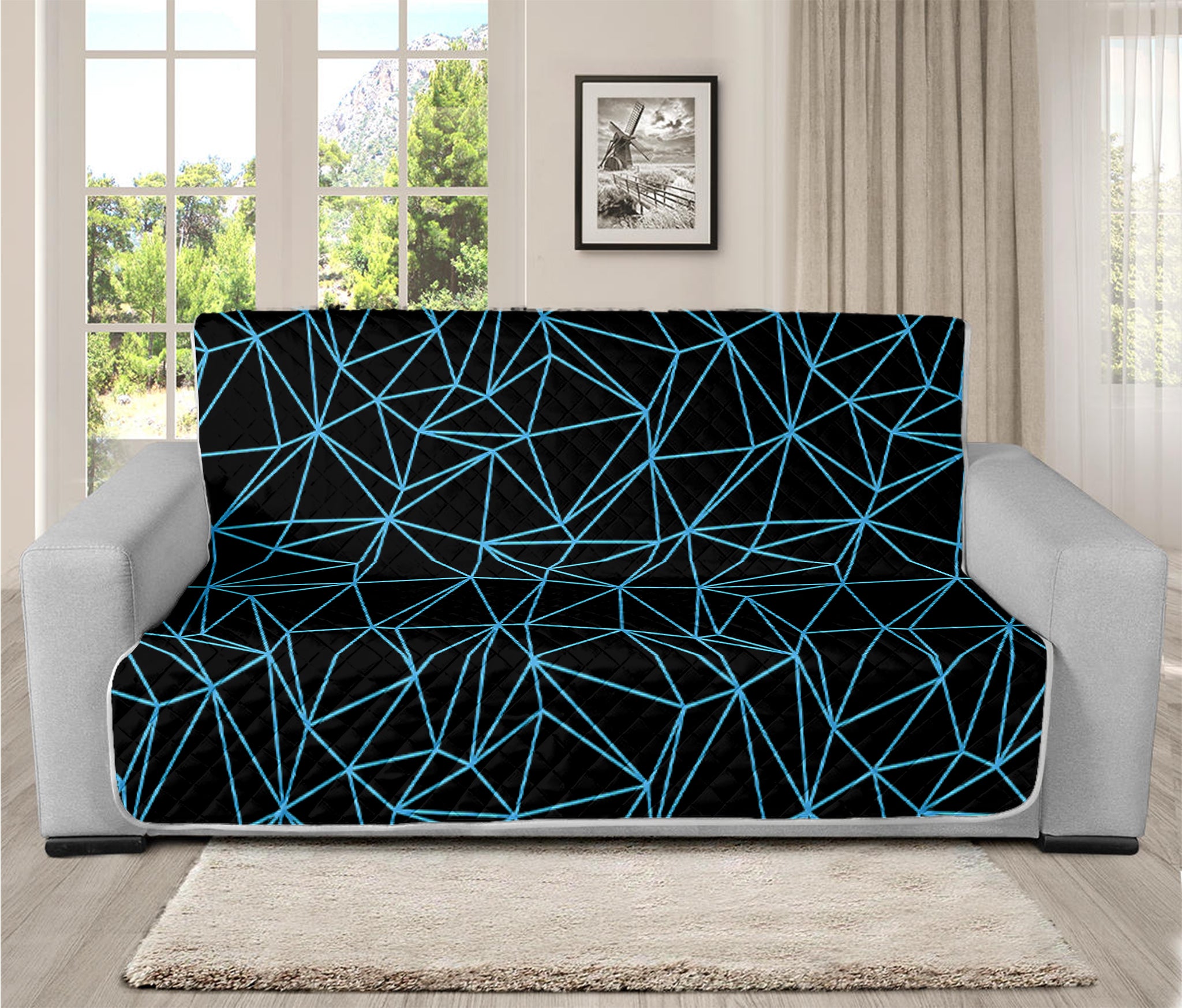 Black And Blue Geometric Mosaic Print Futon Protector