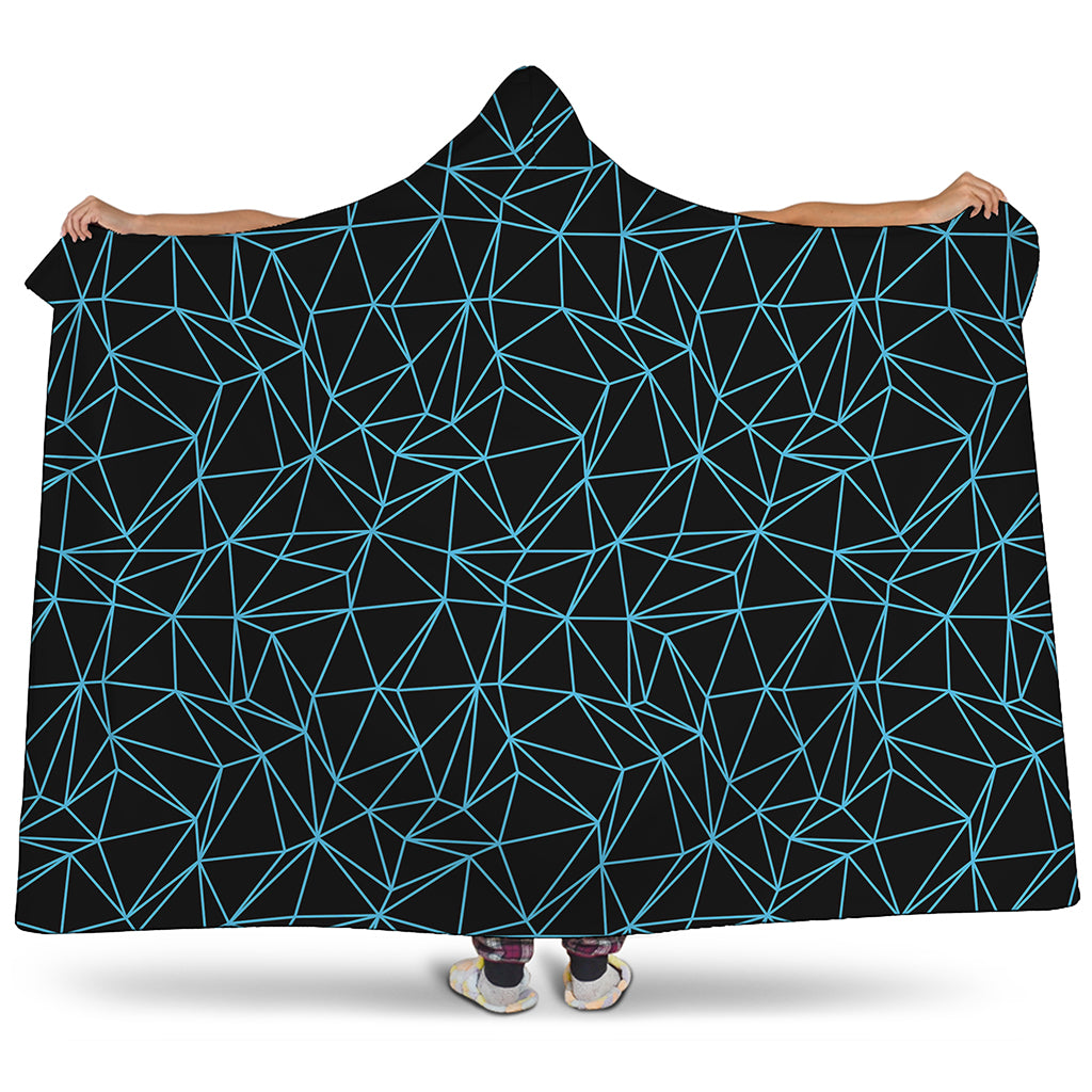 Black And Blue Geometric Mosaic Print Hooded Blanket