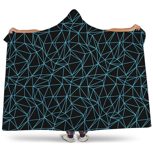 Black And Blue Geometric Mosaic Print Hooded Blanket
