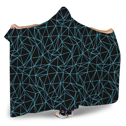 Black And Blue Geometric Mosaic Print Hooded Blanket