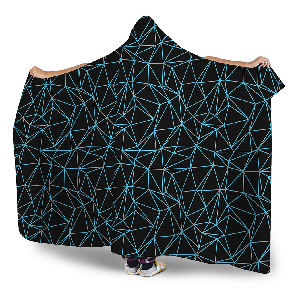 Black And Blue Geometric Mosaic Print Hooded Blanket