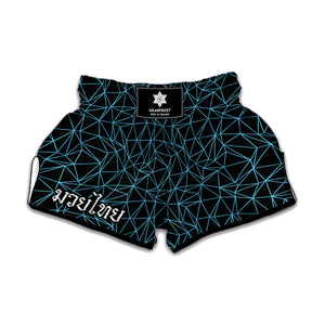 Black And Blue Geometric Mosaic Print Muay Thai Boxing Shorts