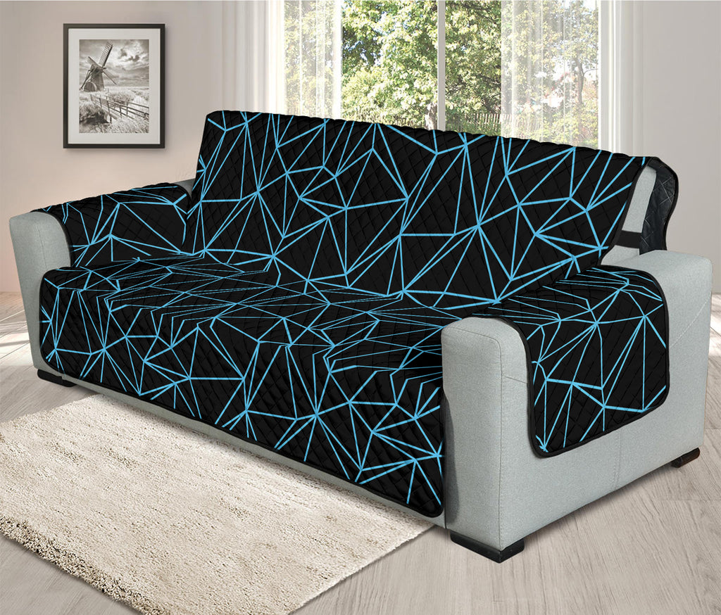 Black And Blue Geometric Mosaic Print Oversized Sofa Protector