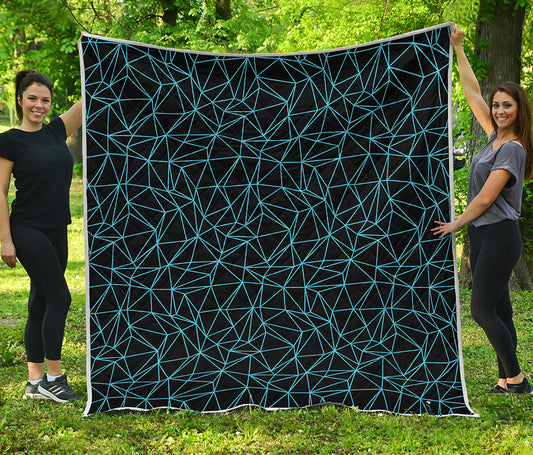 Black And Blue Geometric Mosaic Print Quilt