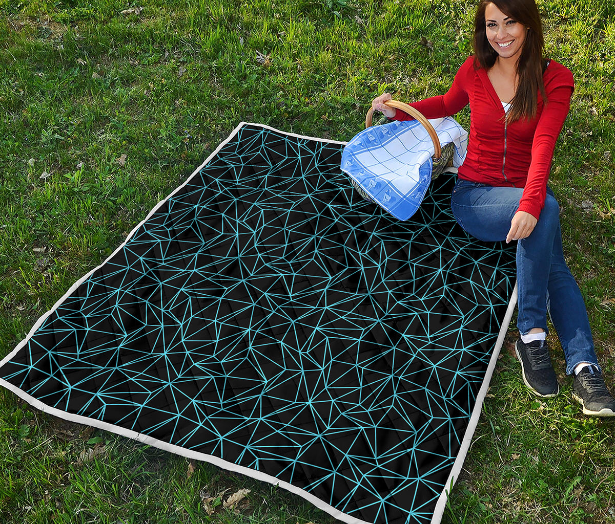 Black And Blue Geometric Mosaic Print Quilt