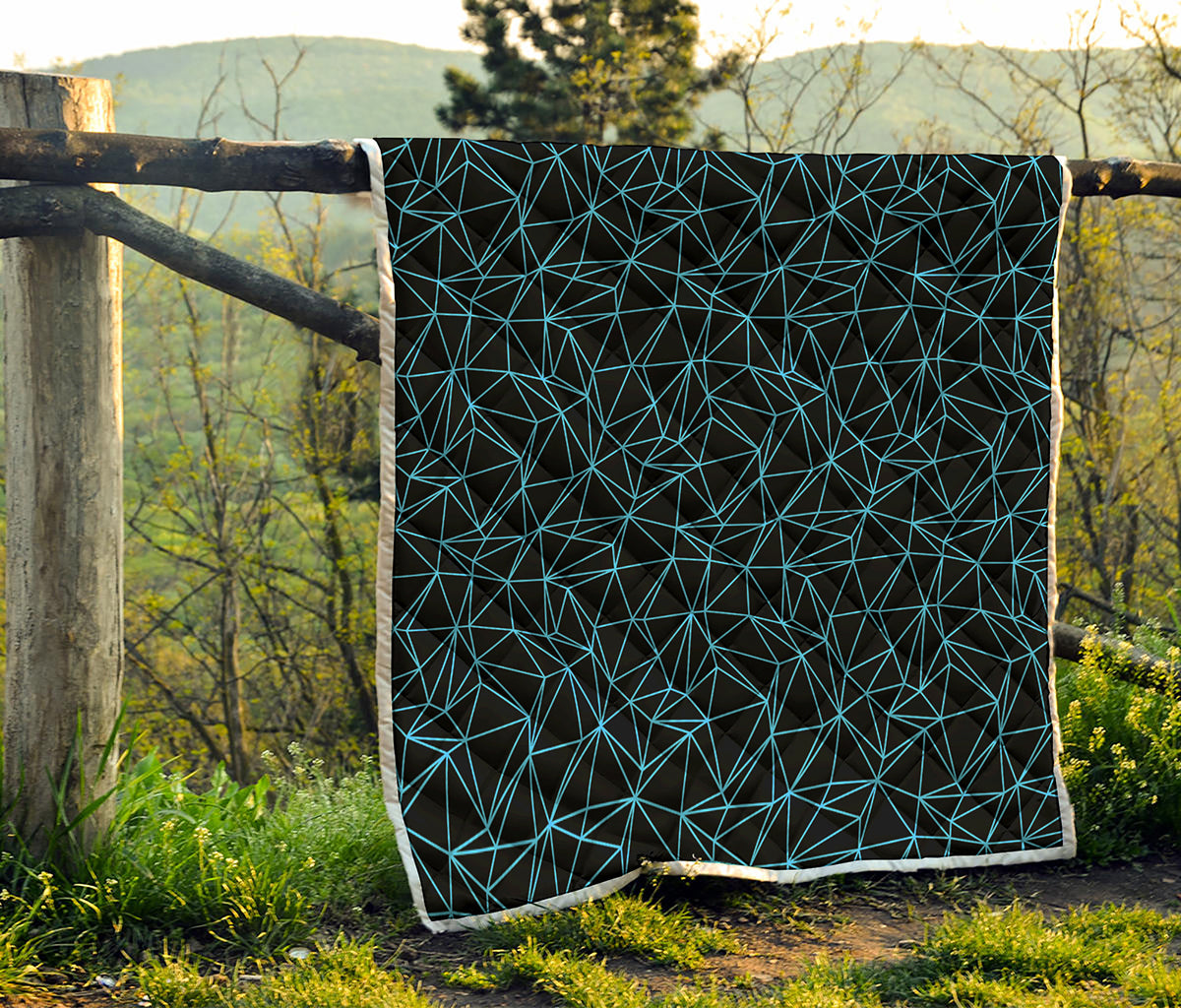 Black And Blue Geometric Mosaic Print Quilt