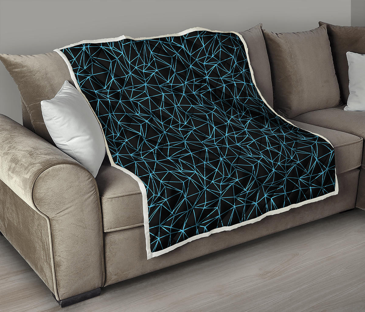 Black And Blue Geometric Mosaic Print Quilt