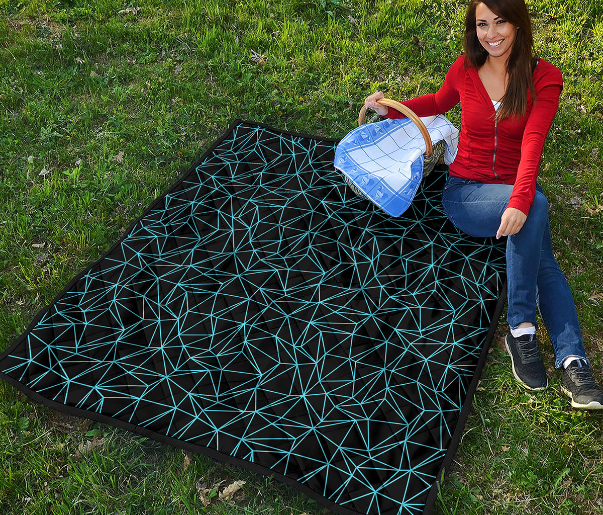 Black And Blue Geometric Mosaic Print Quilt
