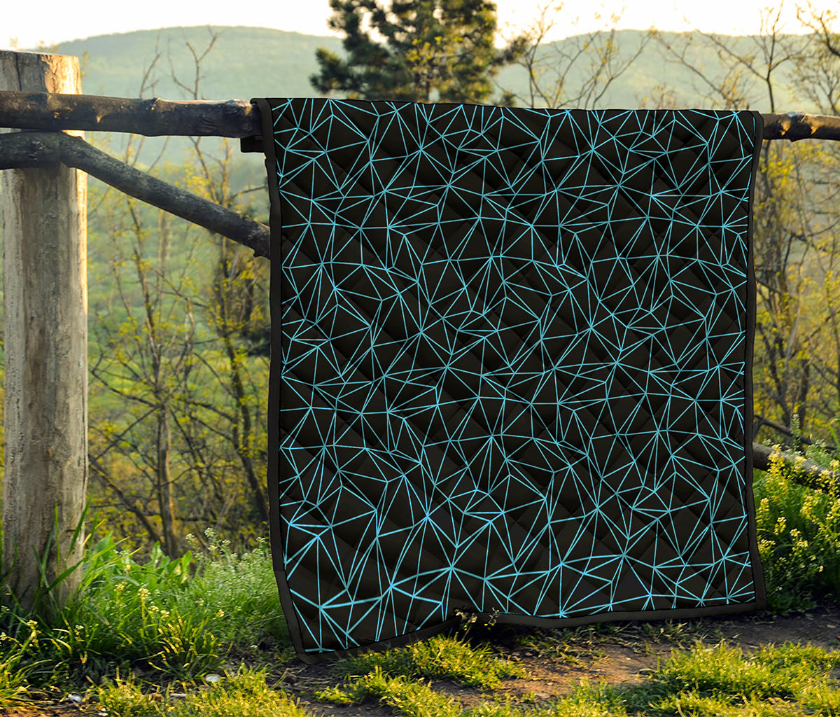 Black And Blue Geometric Mosaic Print Quilt