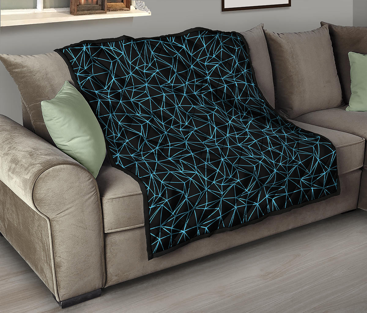Black And Blue Geometric Mosaic Print Quilt