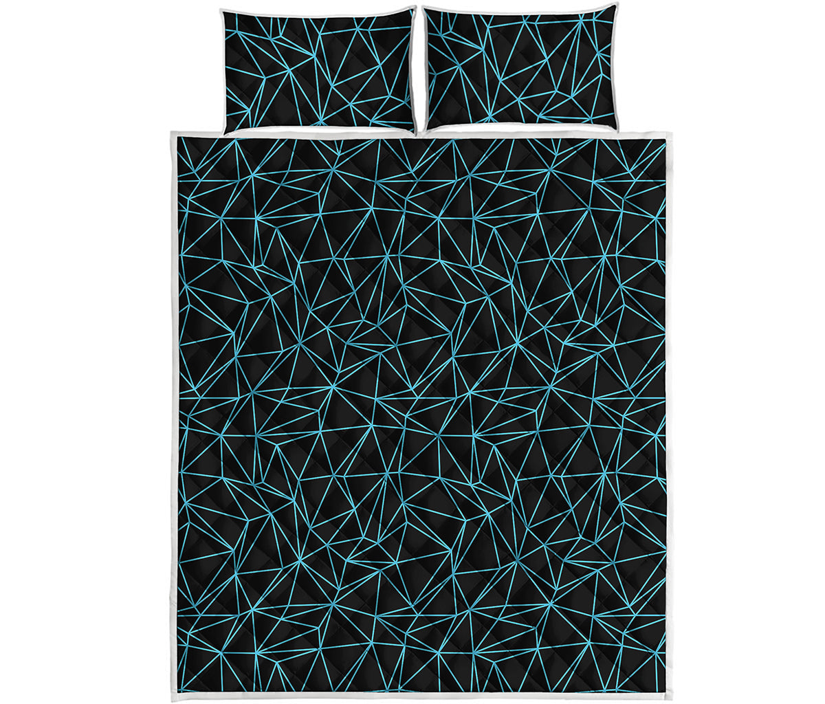 Black And Blue Geometric Mosaic Print Quilt Bed Set
