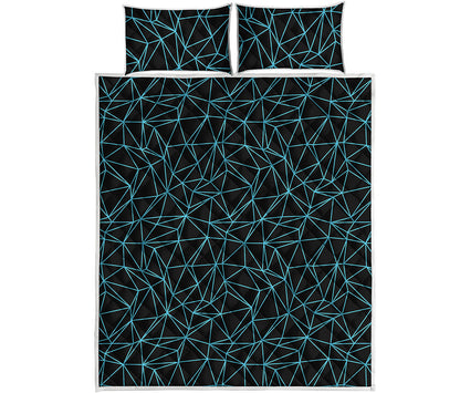 Black And Blue Geometric Mosaic Print Quilt Bed Set