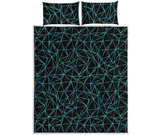 Black And Blue Geometric Mosaic Print Quilt Bed Set