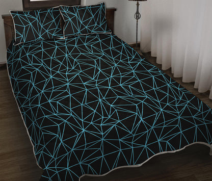 Black And Blue Geometric Mosaic Print Quilt Bed Set
