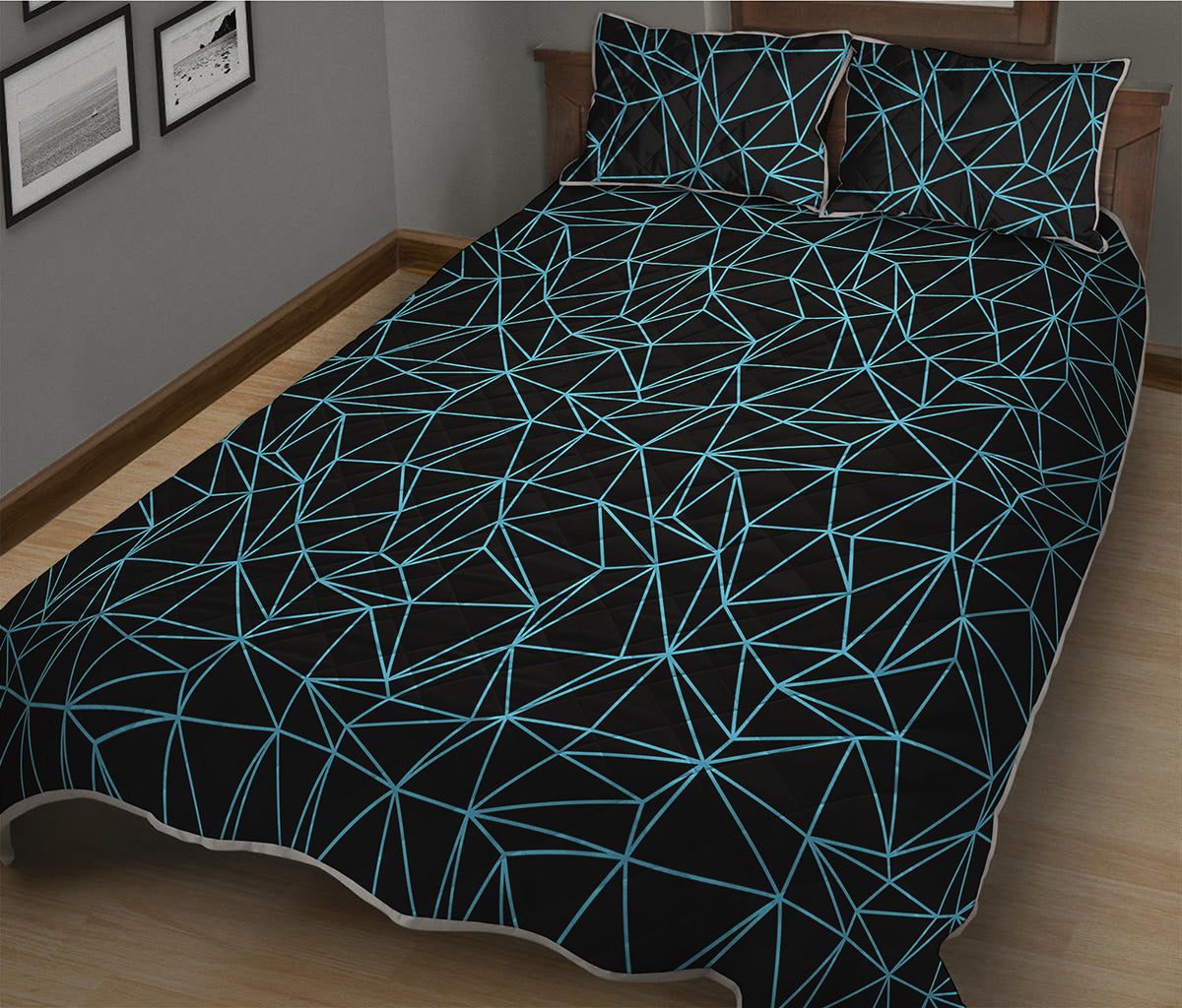 Black And Blue Geometric Mosaic Print Quilt Bed Set