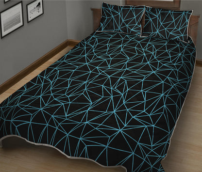 Black And Blue Geometric Mosaic Print Quilt Bed Set